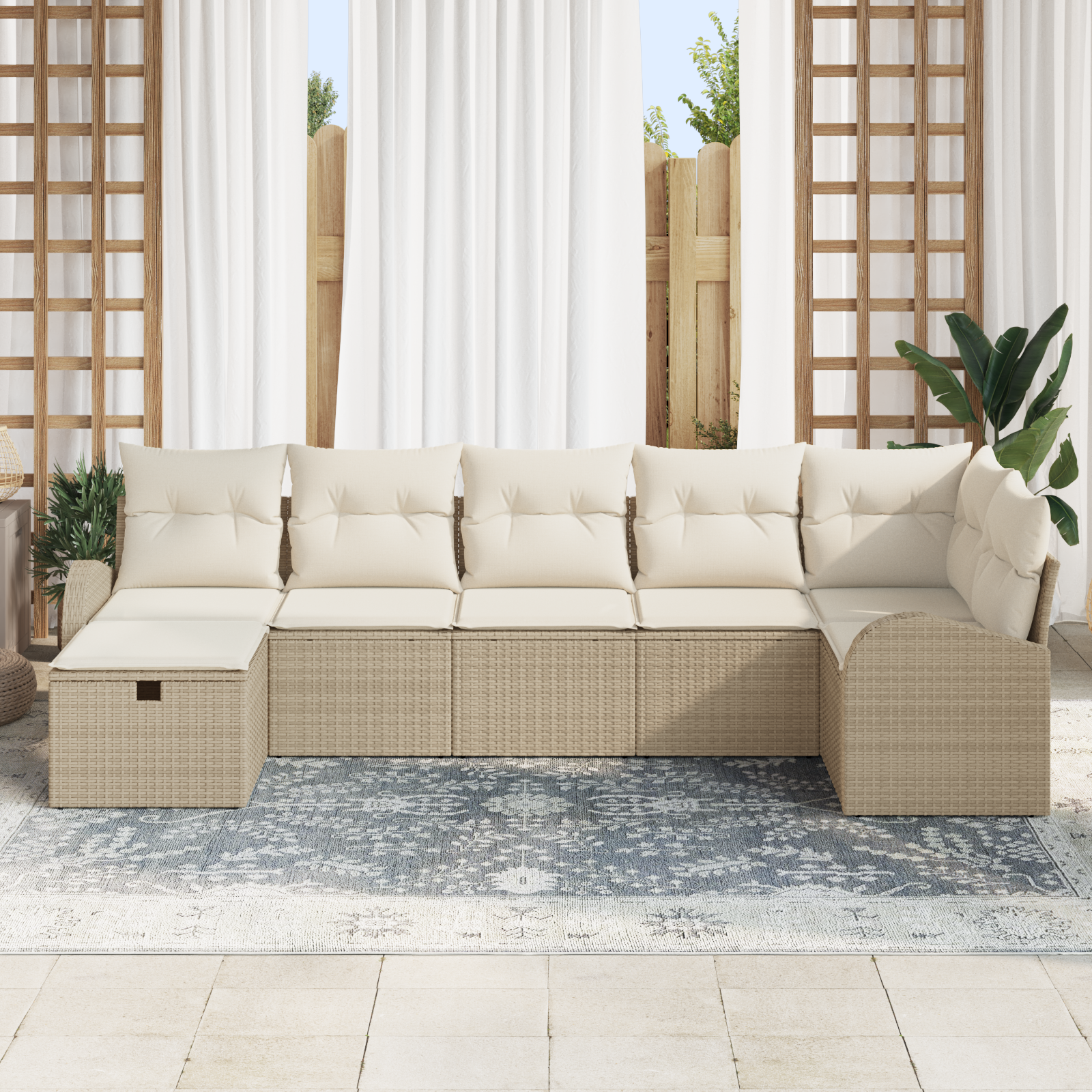 Sofa Set mit Kissen mit Speicher Beige und Creme Poly-Rattan