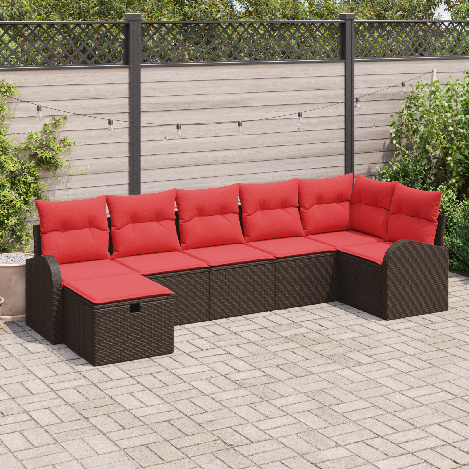 Sofa Set mit Kissen mit Speicher Braun und Rot Poly-Rattan