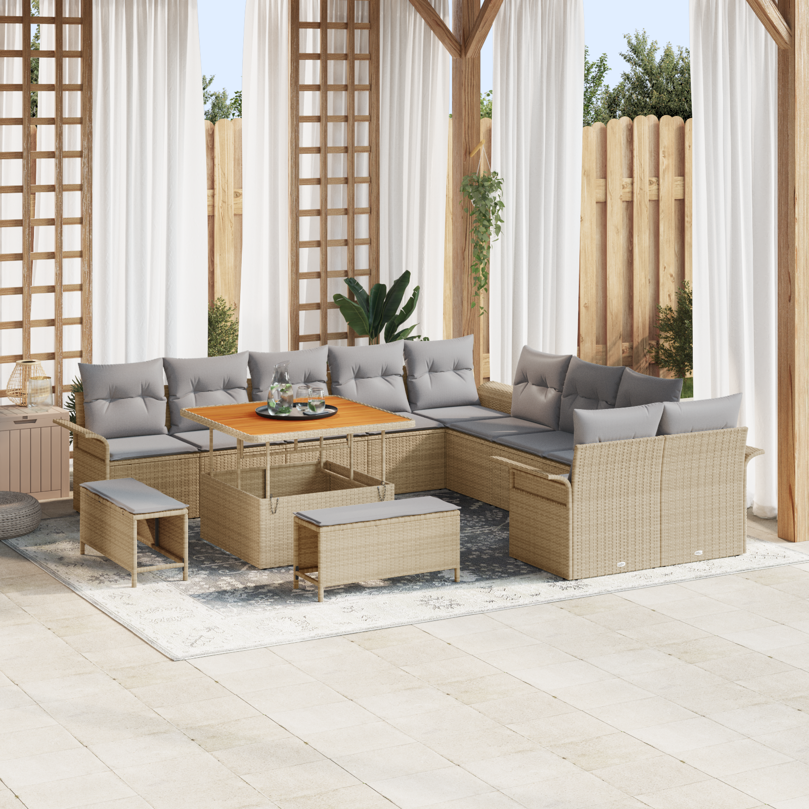 Garten-Sofa-Set mit Kissen 13 pcs Beige und Hellgrau
