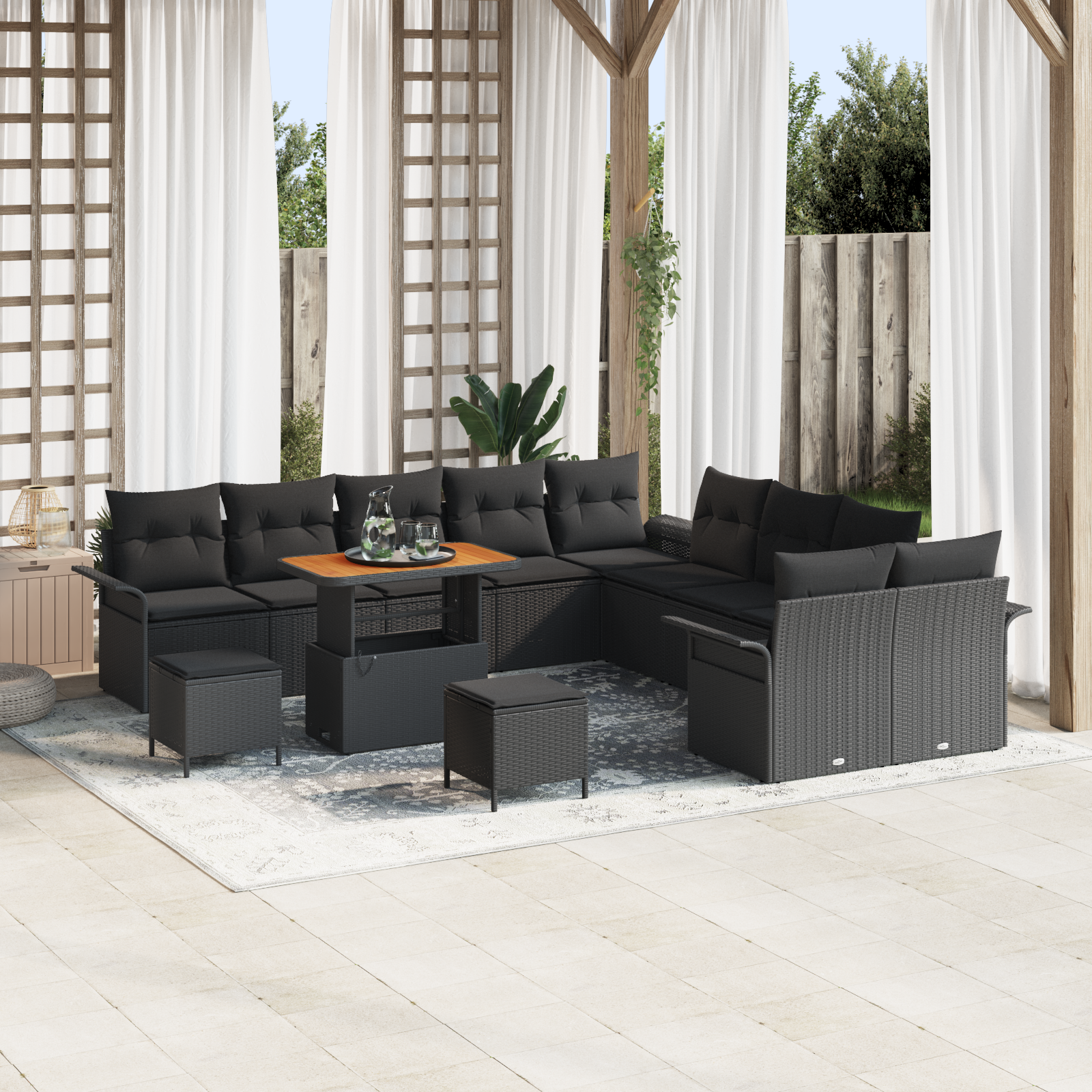 Garten-Sofa-Set mit Kissen mit Speicher 13 pcs Schwarz