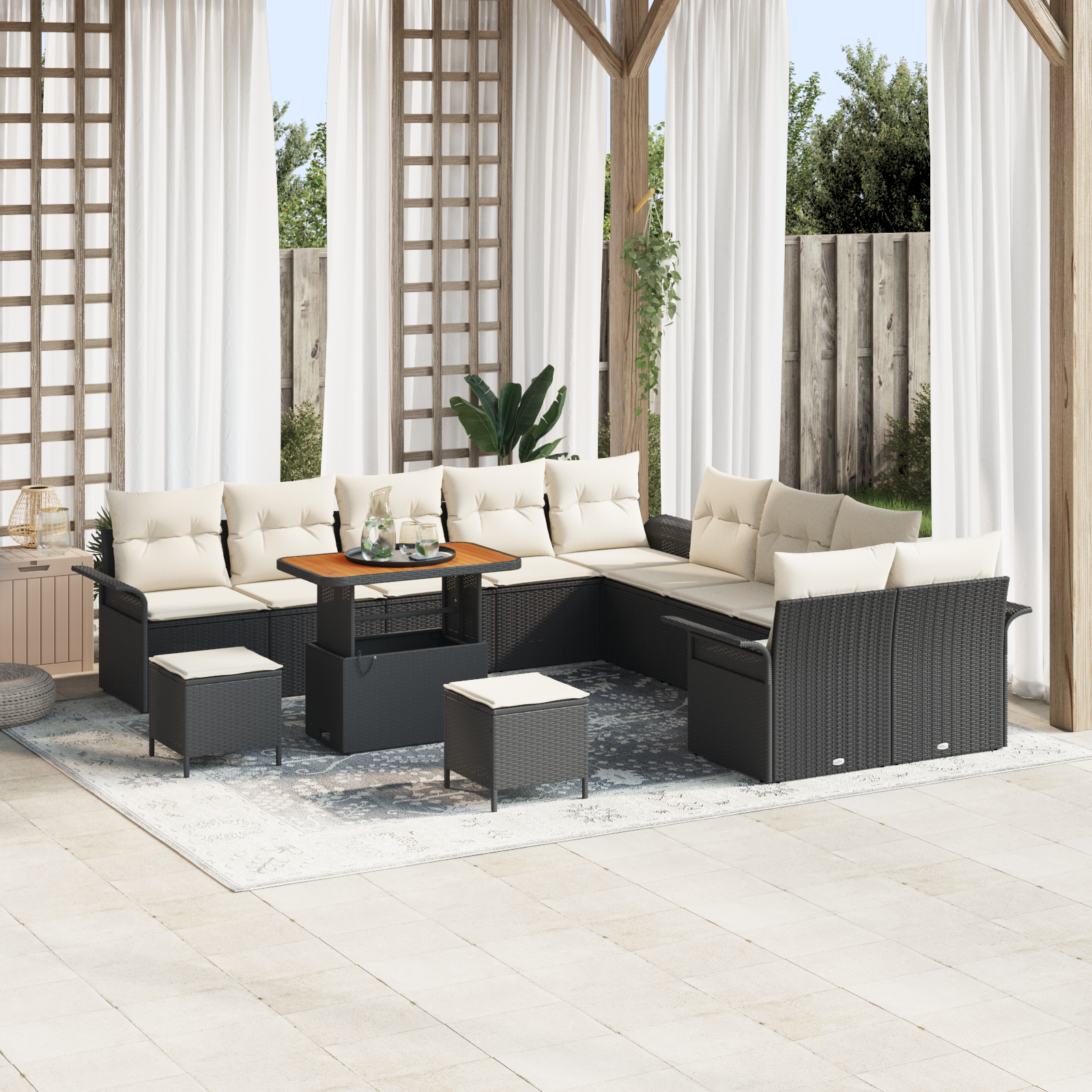 Garten-Sofa-Set mit Kissen 13 pcs Schwarz und Creme