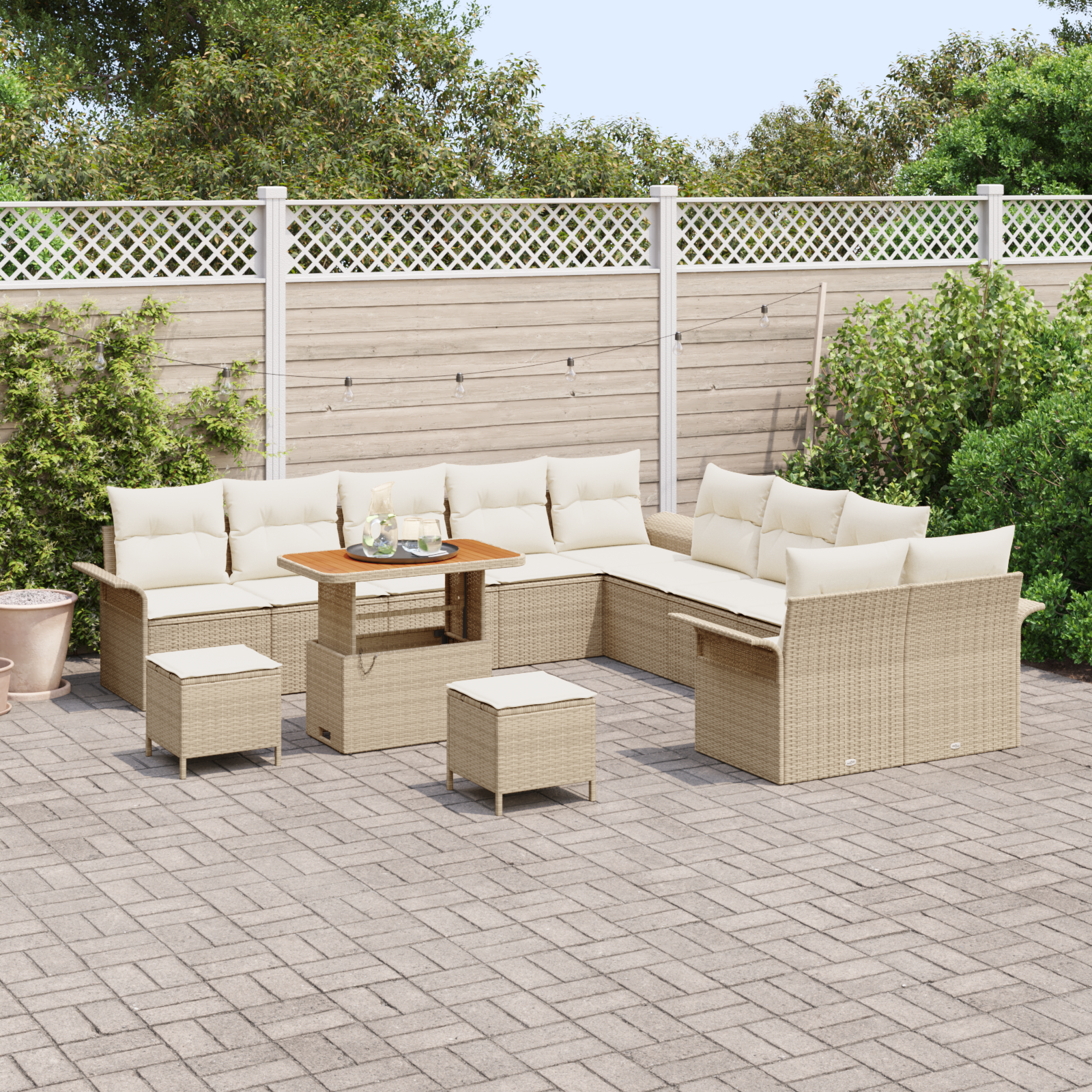 Garten-Sofa-Set mit Kissen mit Speicher 13 pcs Beige und Creme