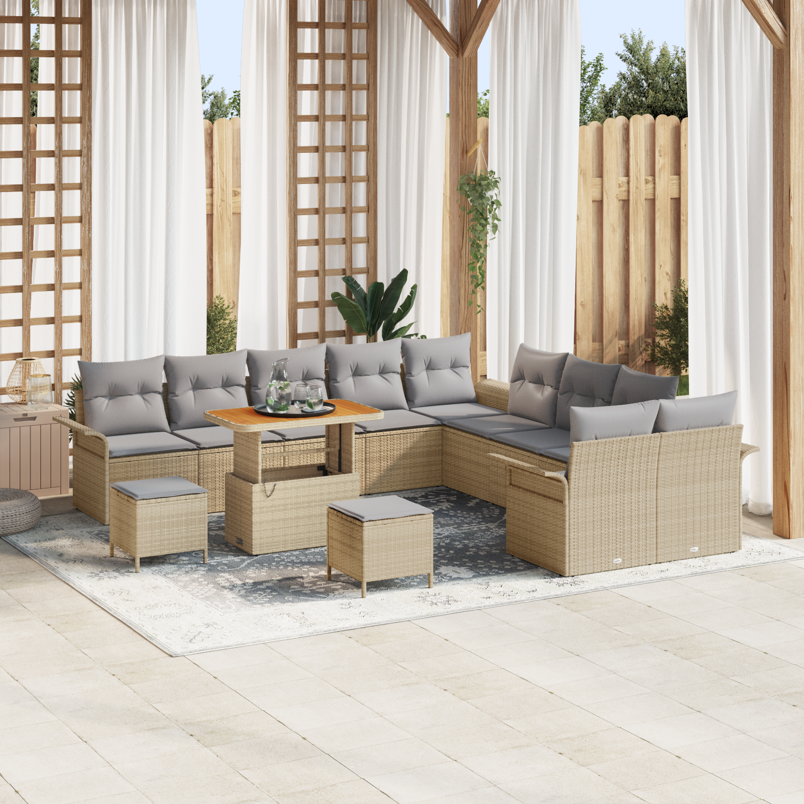 Garten-Sofa-Set mit Kissen 13 pcs Beige und Hellgrau