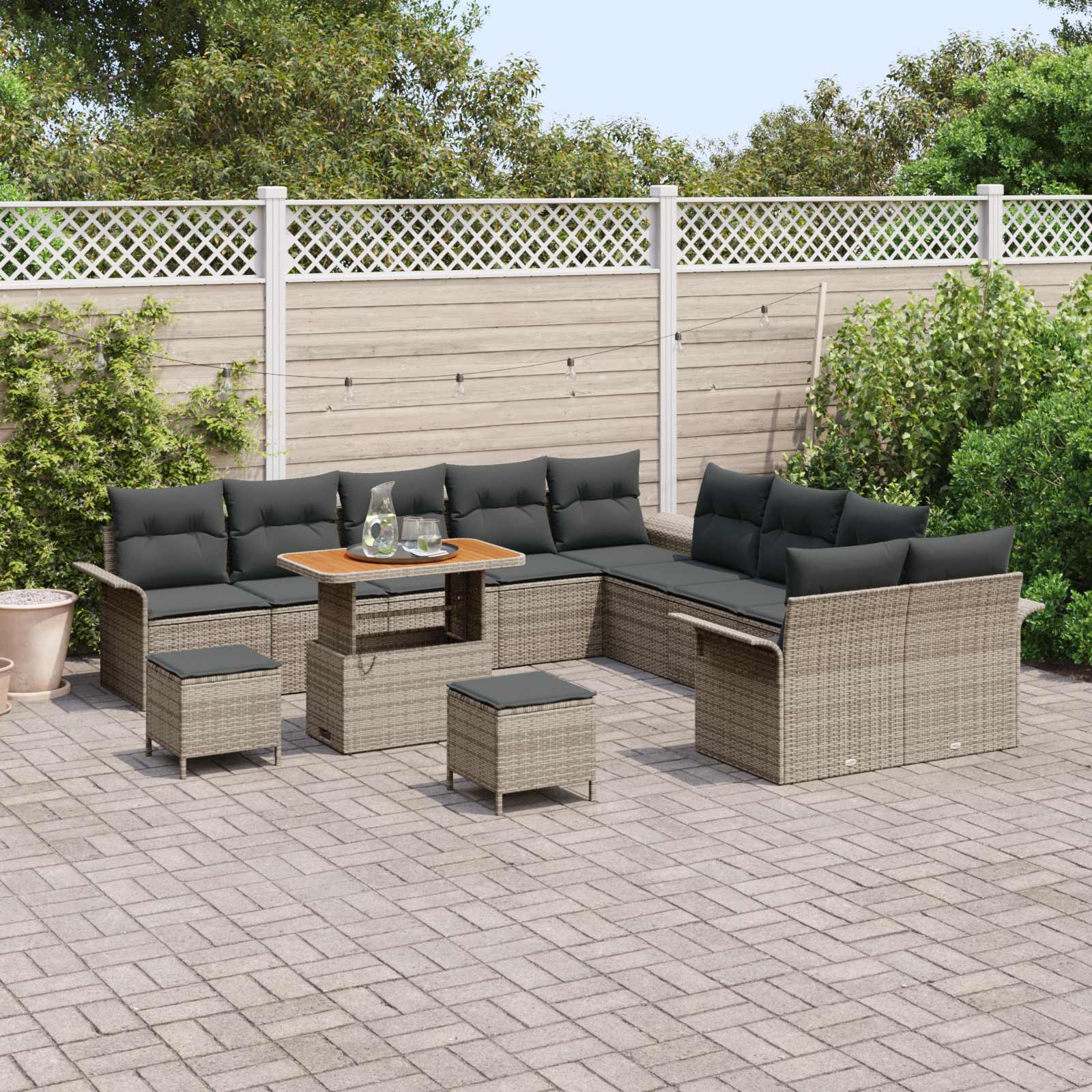 Garten-Sofa-Set mit Kissen mit Speicher 13 pcs Grau