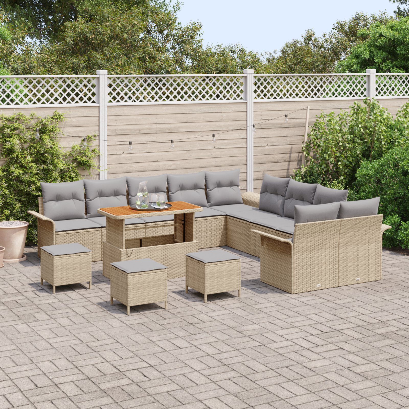 Garten-Sofa-Set mit Kissen 14 pcs Beige und Hellgrau