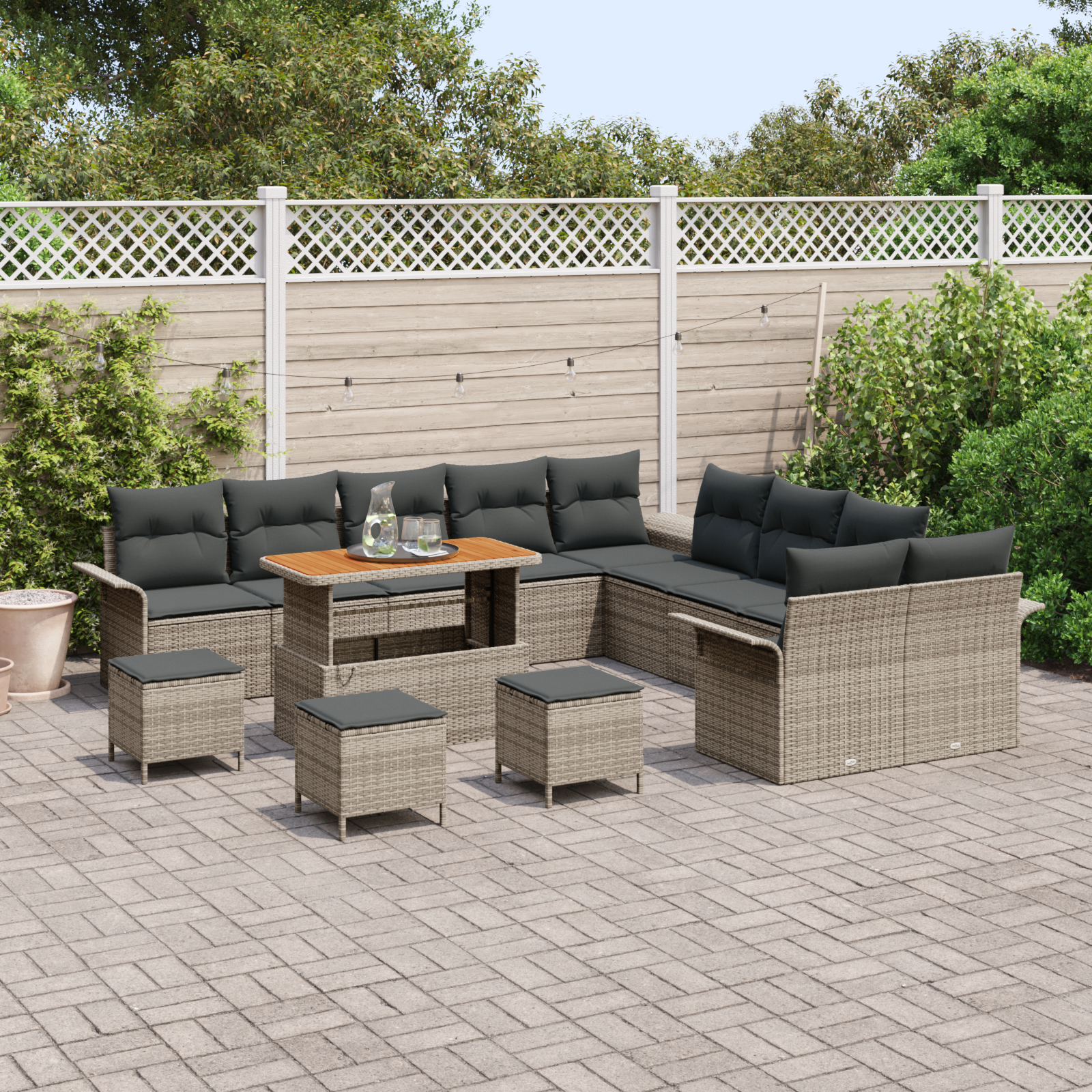 Garten-Sofa-Set mit Kissen mit Speicher 14 pcs Grau