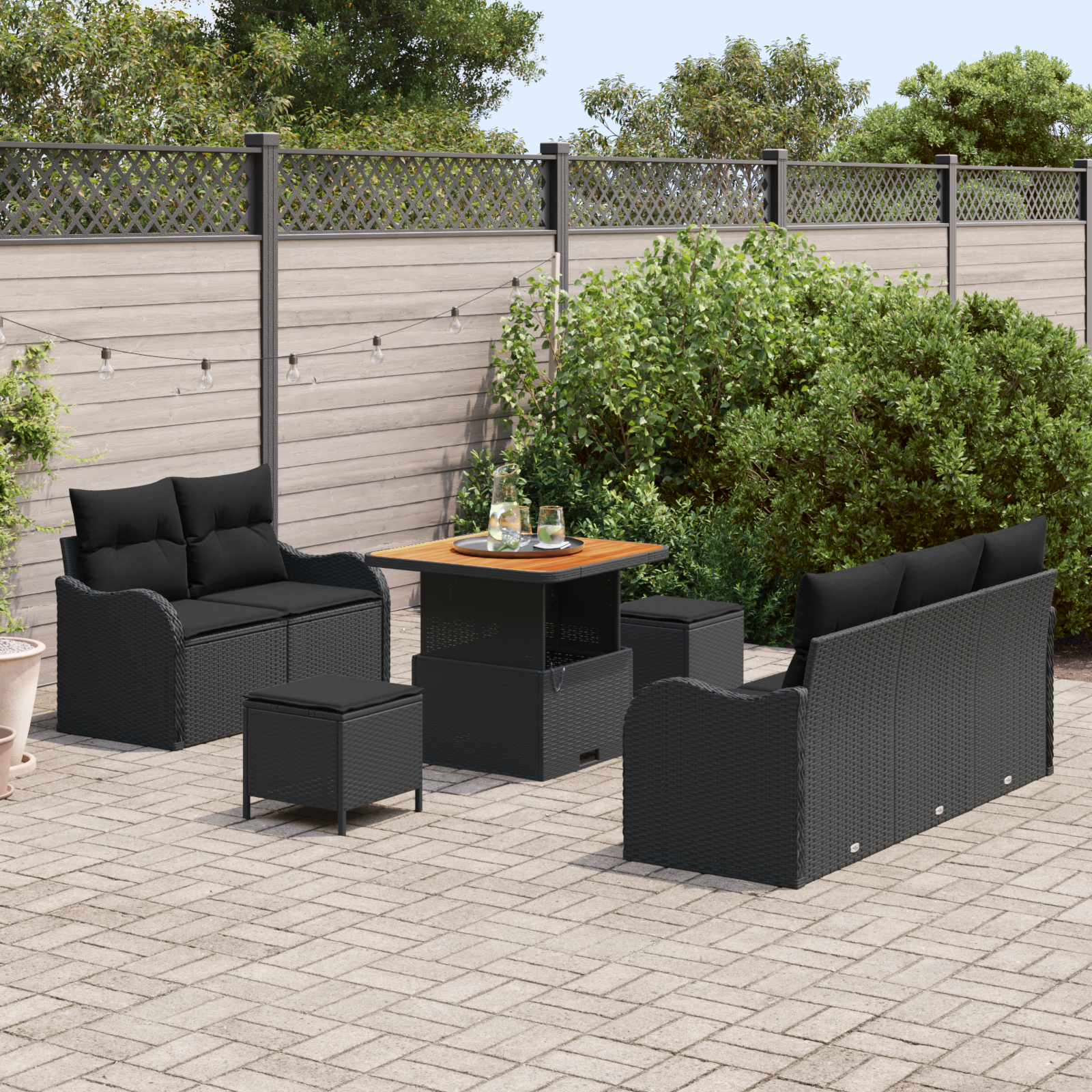 Garten-Sofa-Set mit Kissen mit Speicher 8 pcs Schwarz