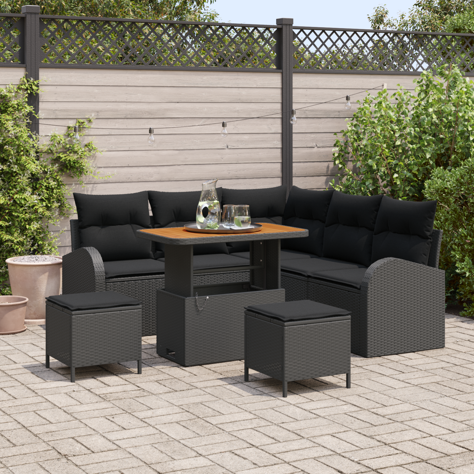 Garten-Sofa-Set mit Kissen mit Speicher 8 pcs Schwarz