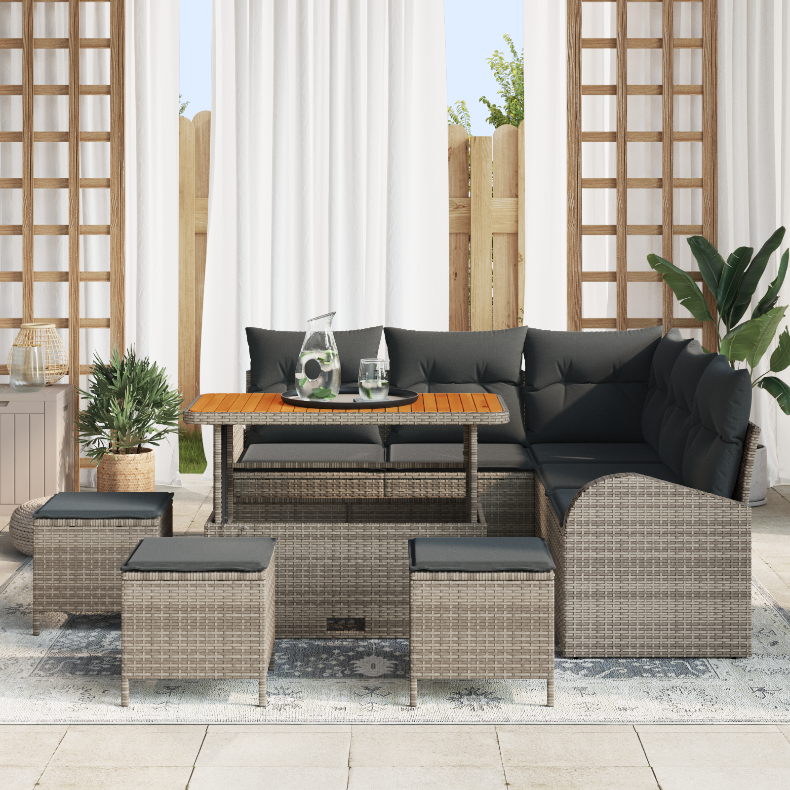 Garten-Sofa-Set mit Kissen mit Speicher 9 pcs Grau