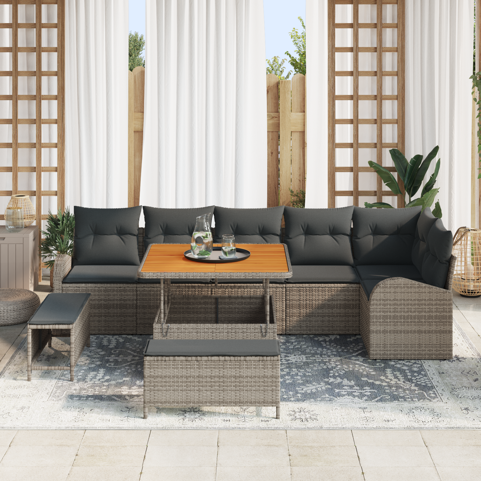 Garten-Sofa-Set mit Kissen mit Speicher mit Kissen 9 pcs Grau