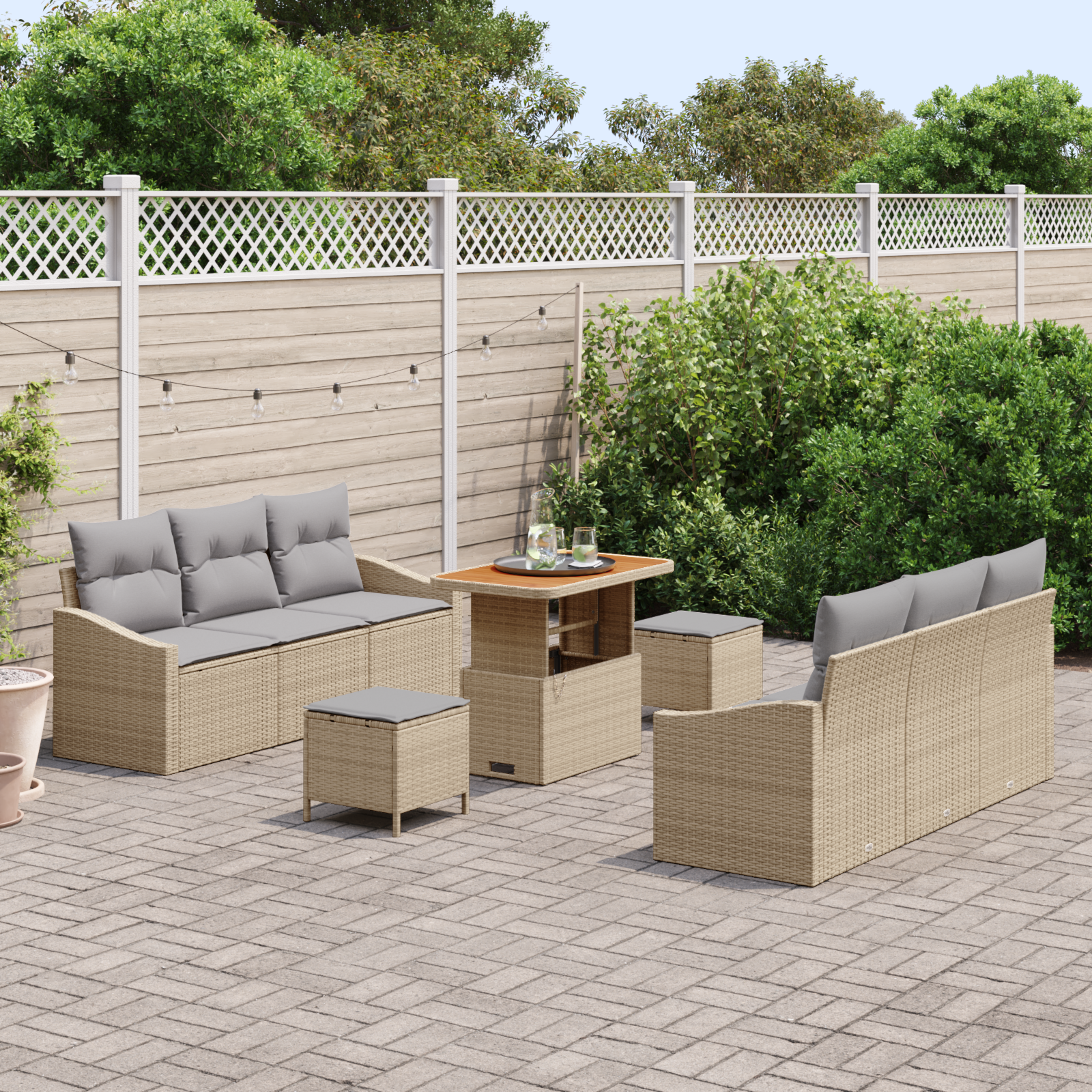 Garten-Sofa-Set mit Kissen 9 pcs Beige und Hellgrau