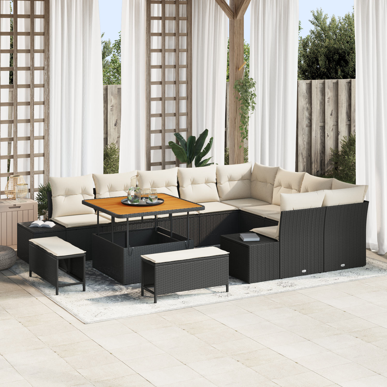 Gartensofa-set mit Kissen 12 pcs Schwarz Poly Rattan