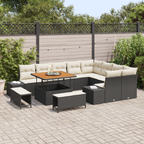 Gartensofa-set mit Kissen 12 pcs Schwarz Poly Rattan