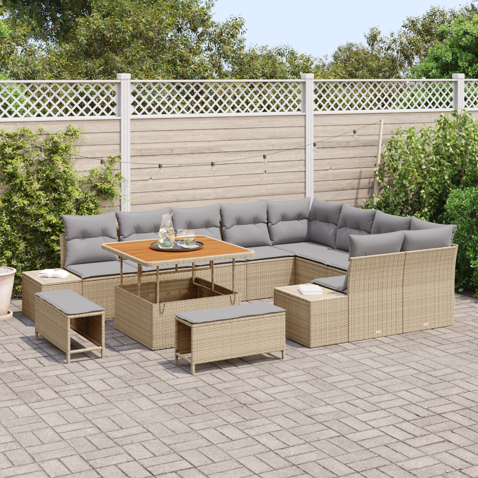 Gartensofa-set mit Kissen mit Speicher 12 pcs Beige Poly Rattan