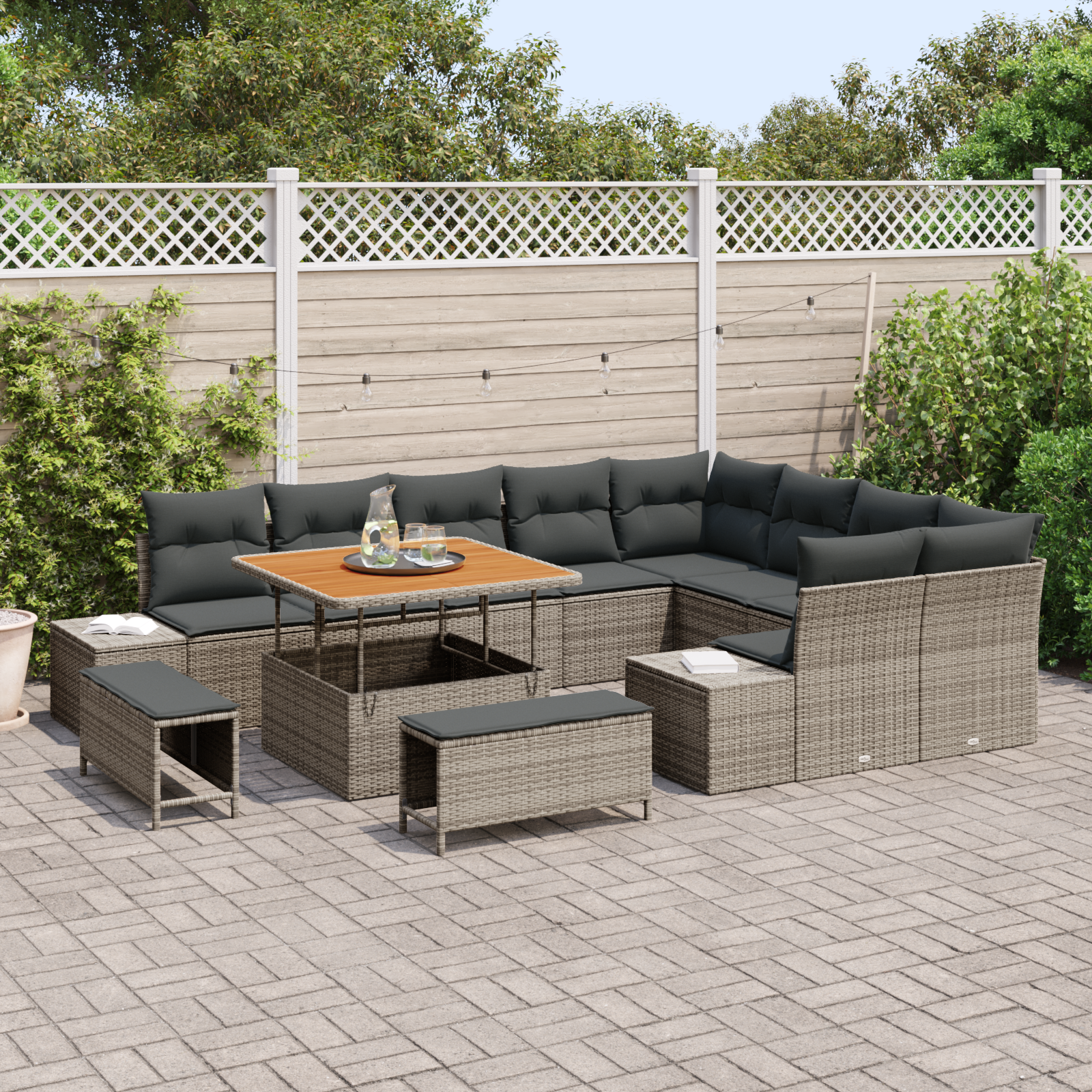 Gartensofa-set mit Kissen mit Speicher 12 pcs Grau Poly Rattan