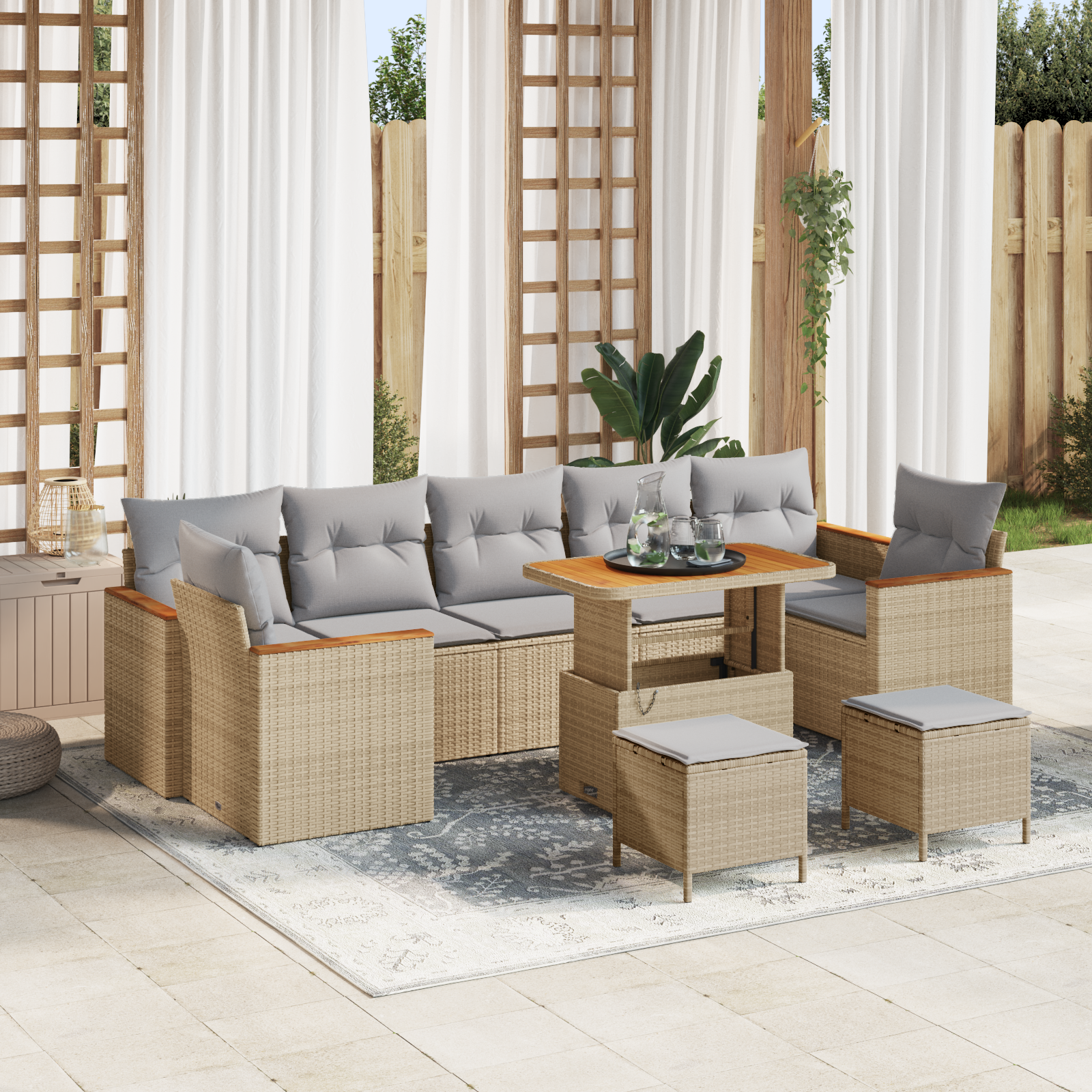 Gartensofa-set mit Kissen 10 pcs Beige Poly Rattan