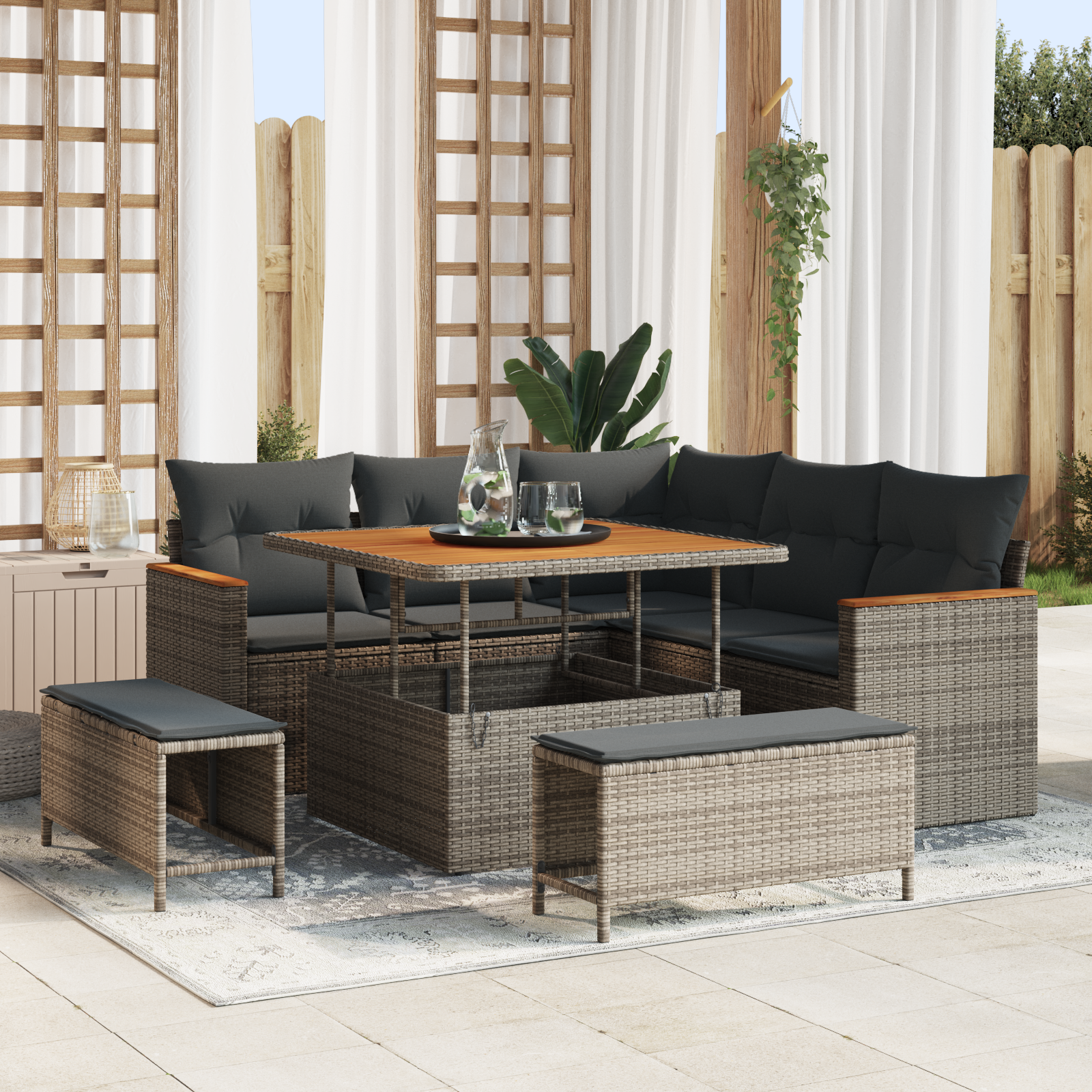 Gartensofa-set mit Kissen 8 pcs Grau Poly Rattan