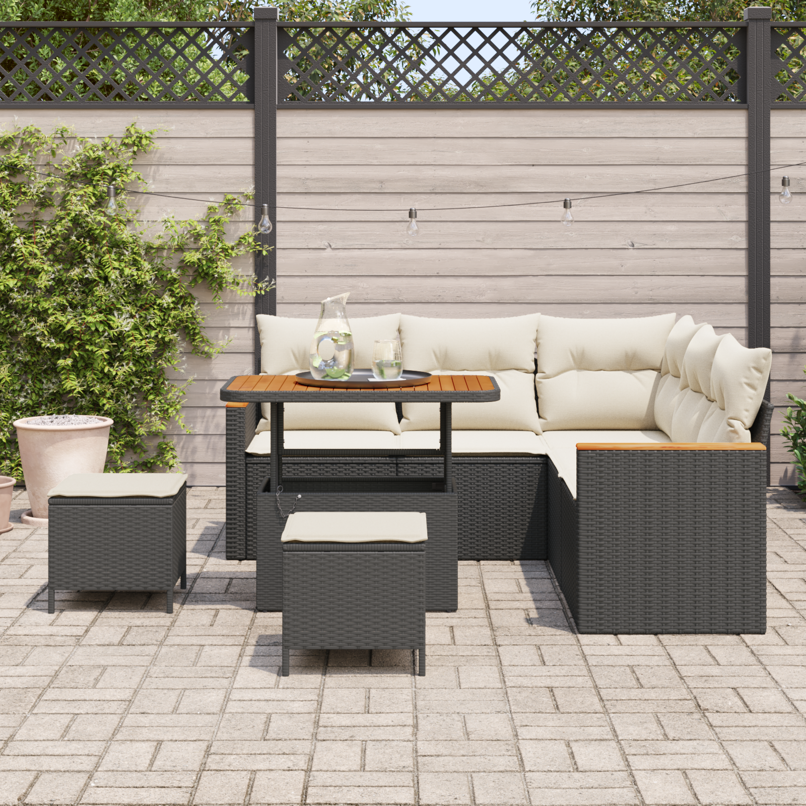 Gartensofa-set mit Kissen 8 pcs Schwarz Poly Rattan