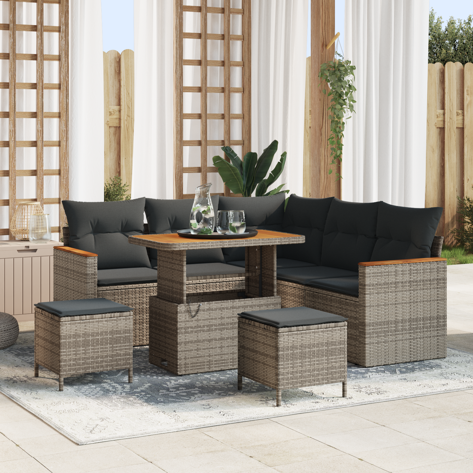 Gartensofa-set mit Kissen 8 pcs Grau Poly Rattan