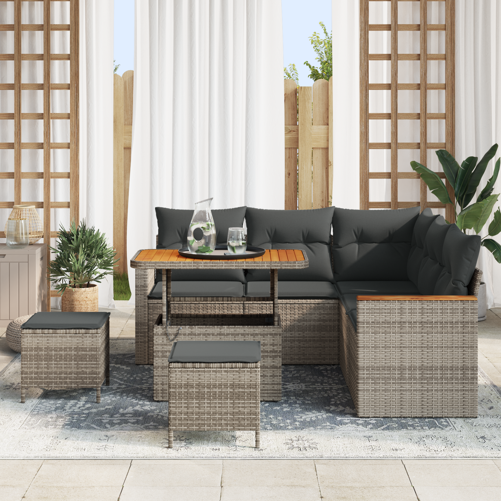 Gartensofa-set mit Kissen 8 pcs Grau Poly Rattan