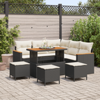 Garten-Sofa-Set mit Kissen mit Speicher Schwarz Poly Rattan