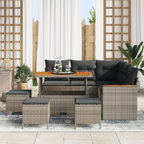 Garten-Sofa-Set mit Kissen mit Speicher Grau Poly Rattan