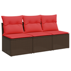 Gartensofa mit Kissen 3-Sitzer Braun Poly Rattan